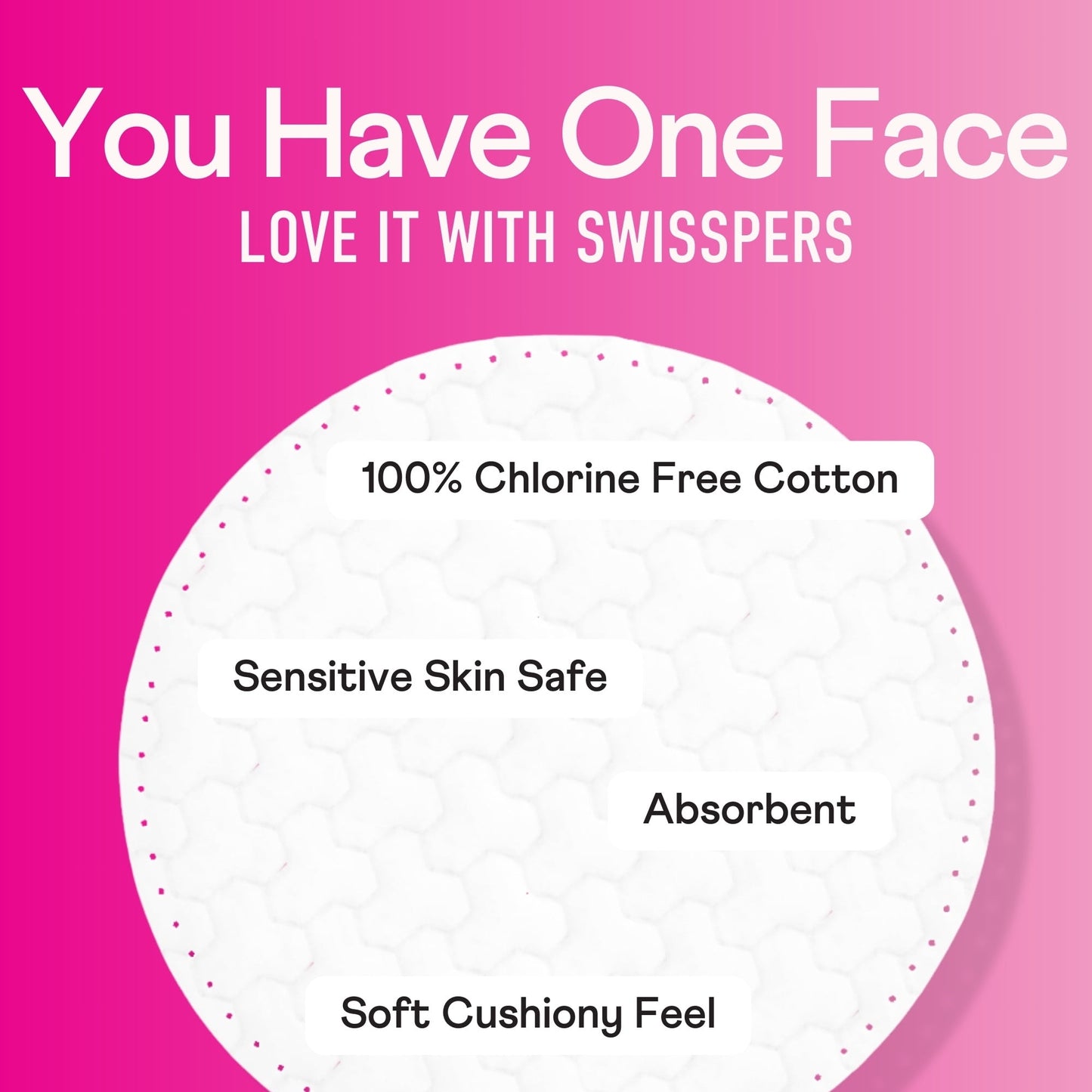 Swisspers Premium Cotton Rounds, 100% Pure Chlorine Free Cotton, Dermatologist Tested, Soft, Strong, Sensitive Skin Safe, Absorbent, Hypoallergenic, Cruelty-Free, Paraben Free, 100 Pads