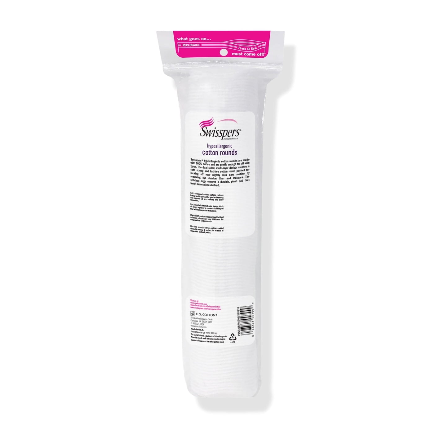 Swisspers Premium Cotton Rounds, 100% Pure Chlorine Free Cotton, Dermatologist Tested, Soft, Strong, Sensitive Skin Safe, Absorbent, Hypoallergenic, Cruelty-Free, Paraben Free, 100 Pads