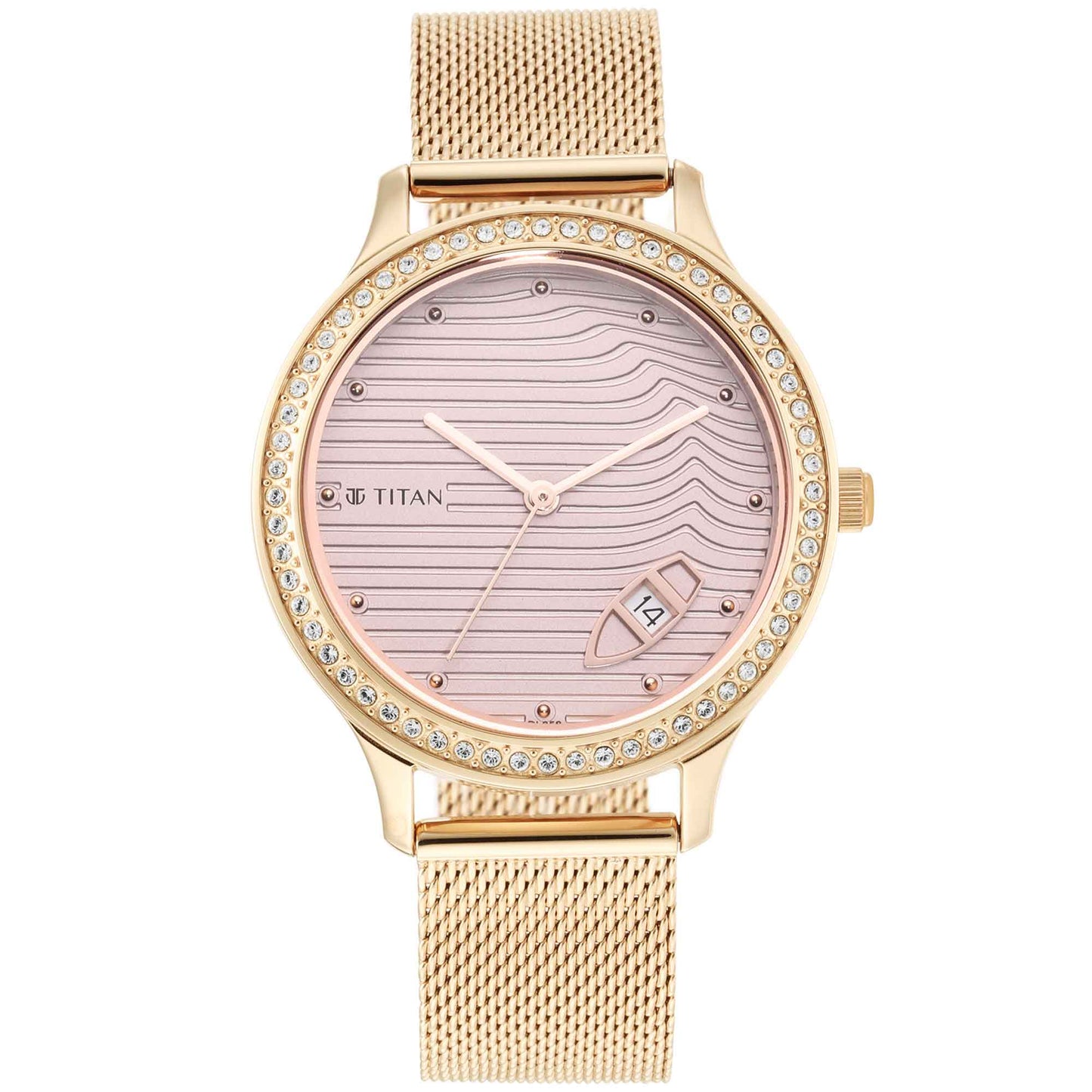 Titan Wander Light Brown Dial Analog Stainless Steel Strap Watch for Women 2634WM04