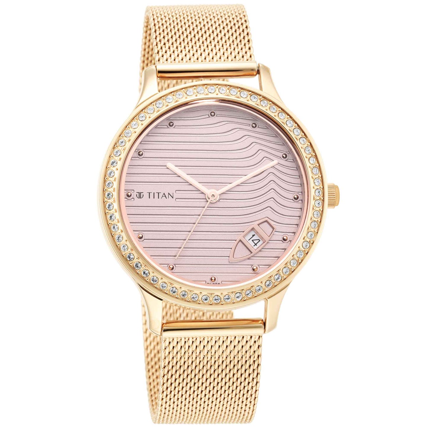 Titan Wander Light Brown Dial Analog Stainless Steel Strap Watch for Women 2634WM04