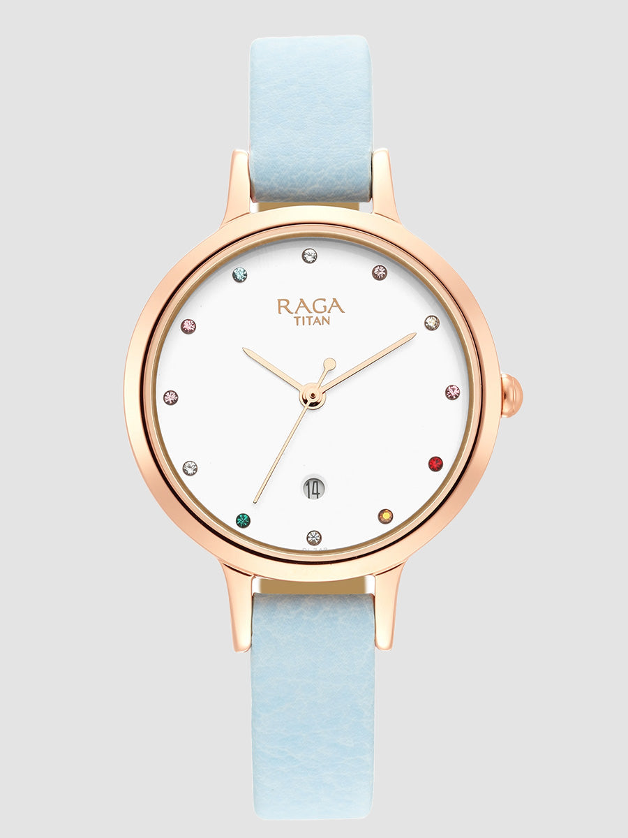 Titan Raga Viva Quartz Analog with Date White Dial Women Watch With Leather Strap