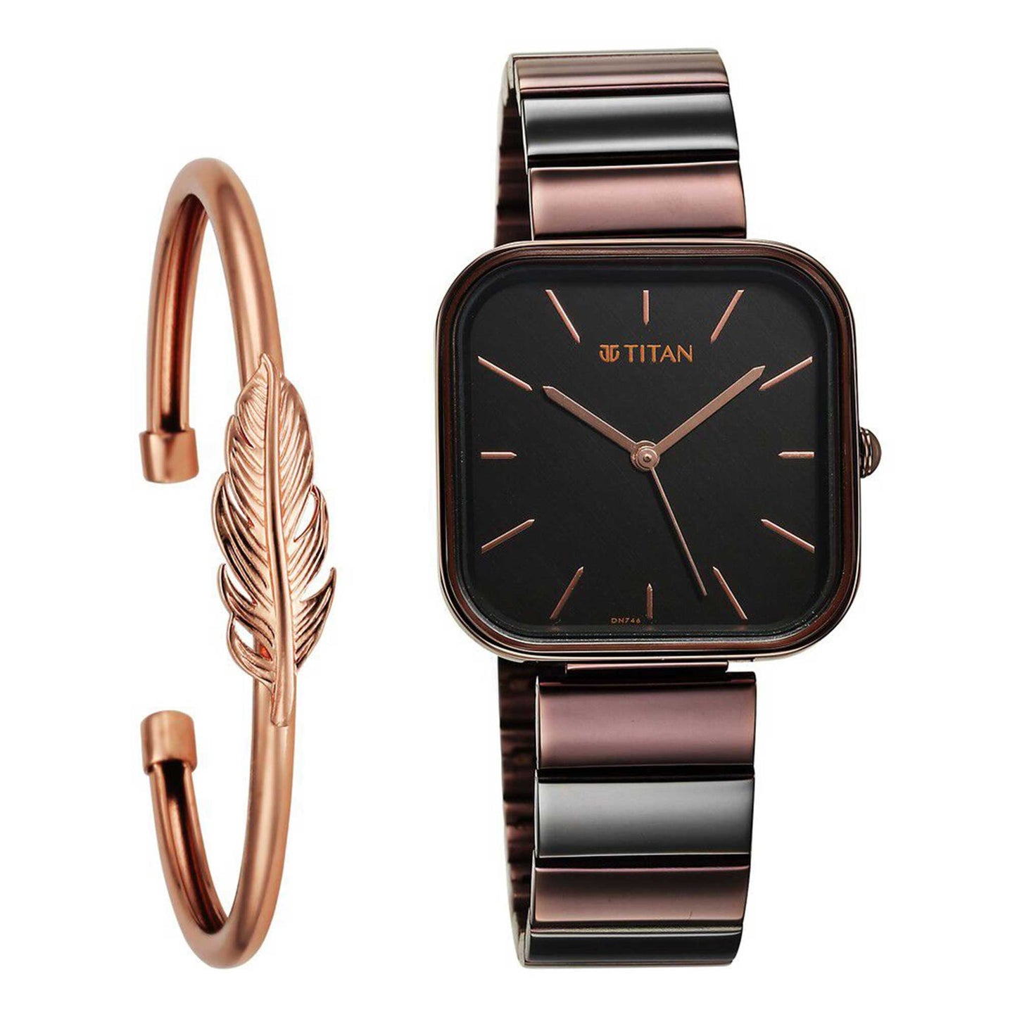 Titan Purple Stackables Quartz Analog Black Dial Two Toned Stainless Steel Strap Watch For Women