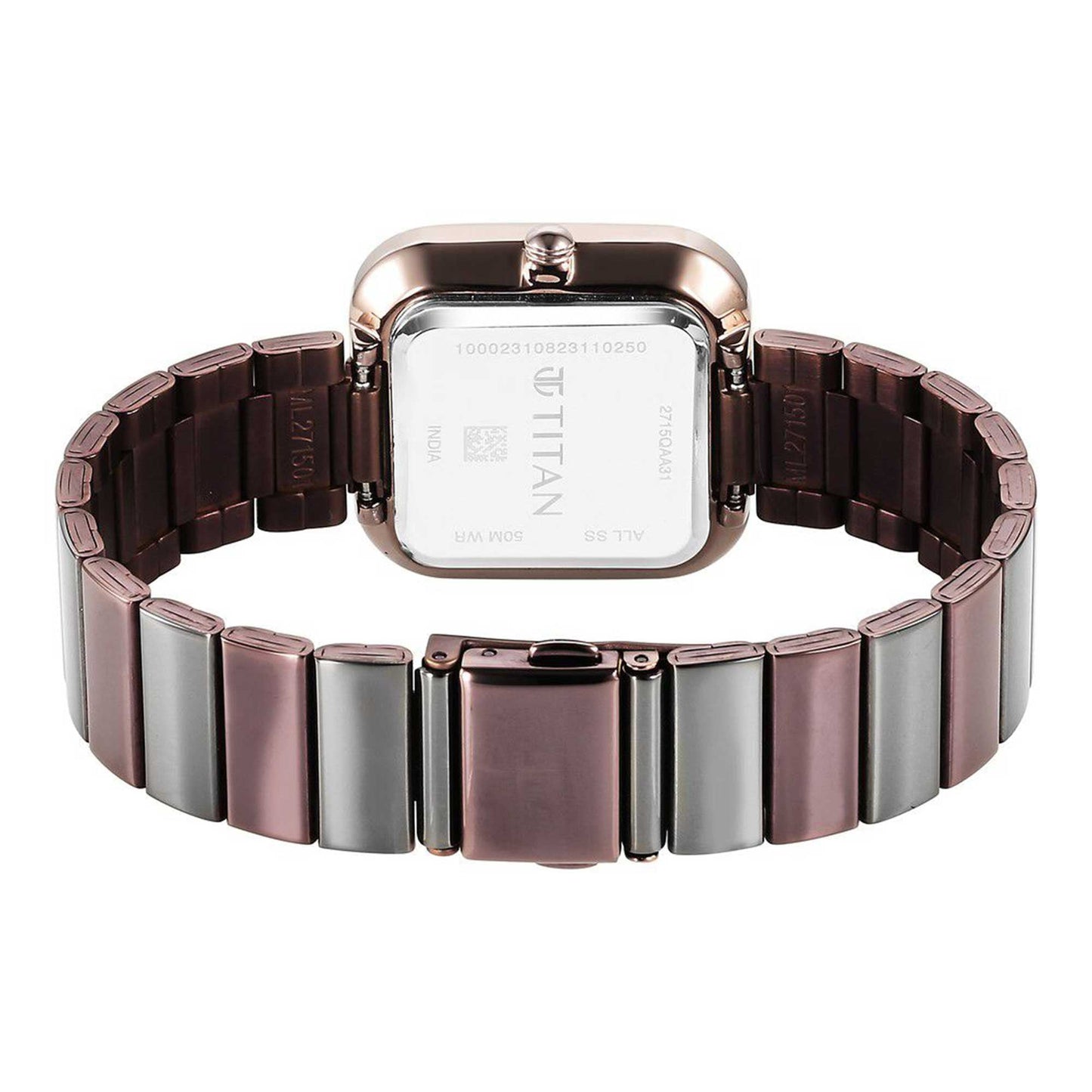 Titan Purple Stackables Quartz Analog Black Dial Two Toned Stainless Steel Strap Watch For Women