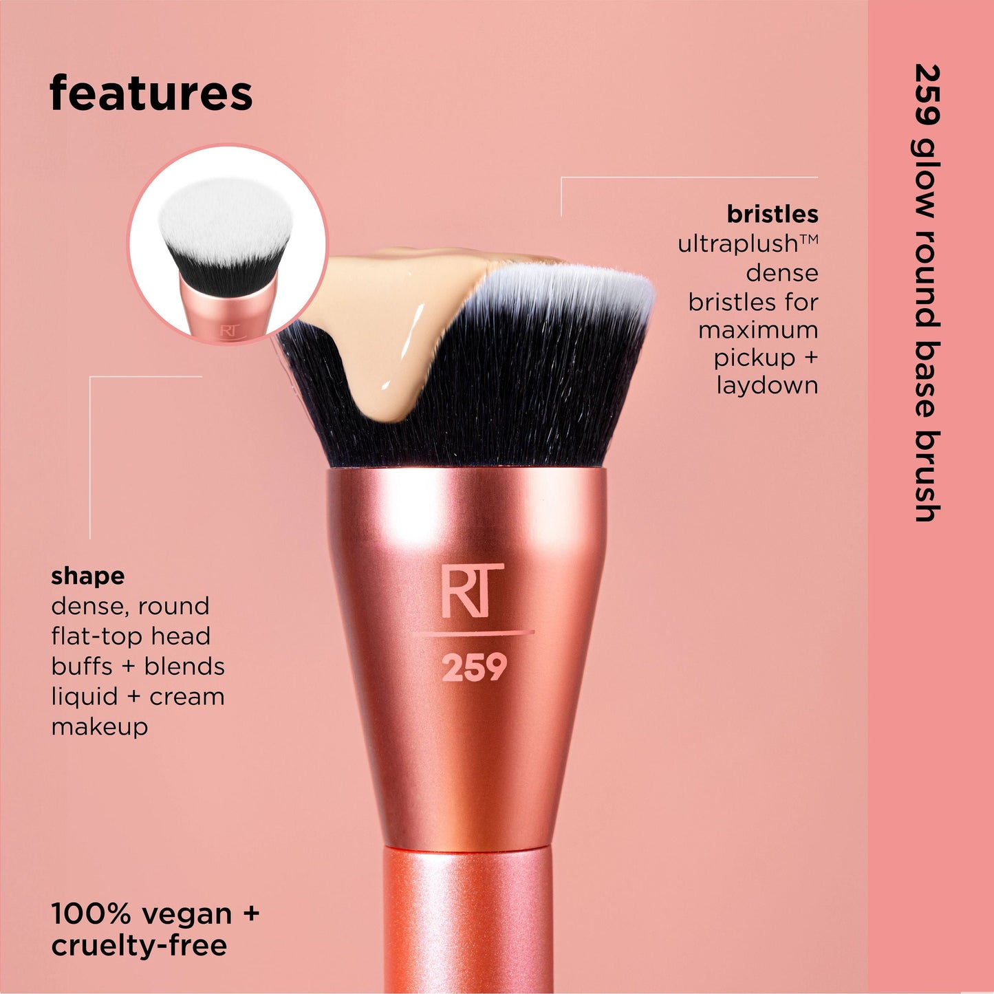 Real Techniques Glow Round Base Makeup Brush, for Liquid & Cream Foundation, 1 Count