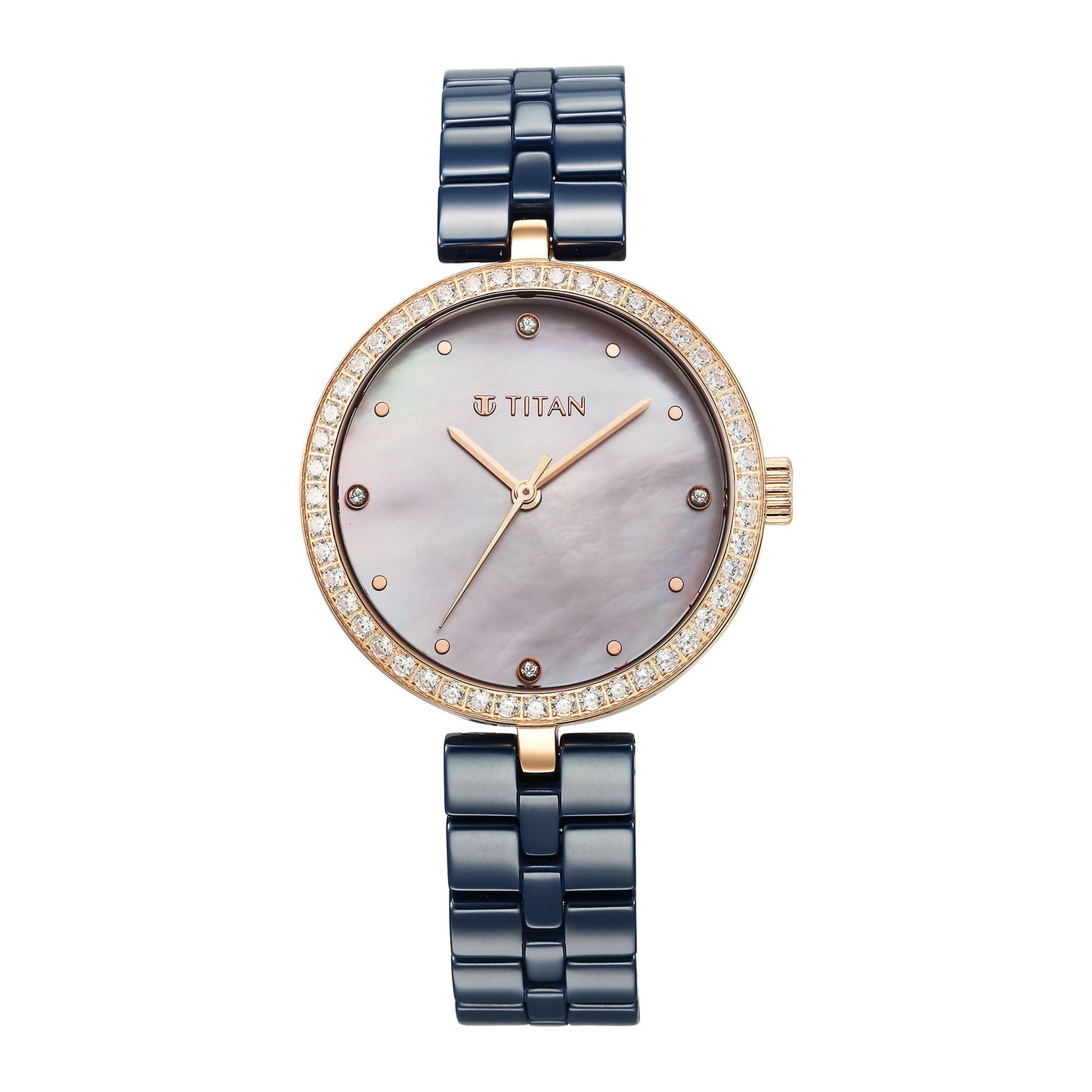 Titan Purple Ceramics Quartz Analog Mother of Pearl Dial Blue Ceramic Strap Watch For Women