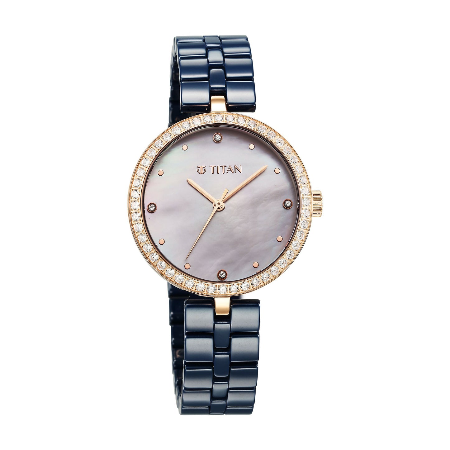 Titan Purple Ceramics Quartz Analog Mother of Pearl Dial Blue Ceramic Strap Watch For Women