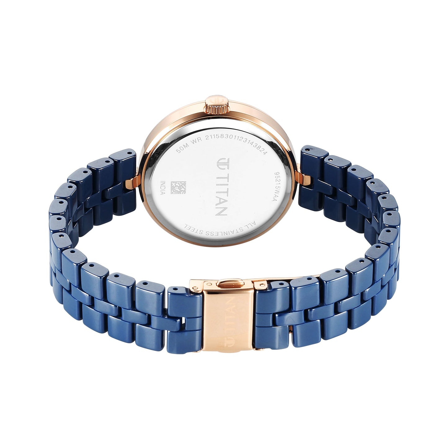 Titan Purple Ceramics Quartz Analog Mother of Pearl Dial Blue Ceramic Strap Watch For Women
