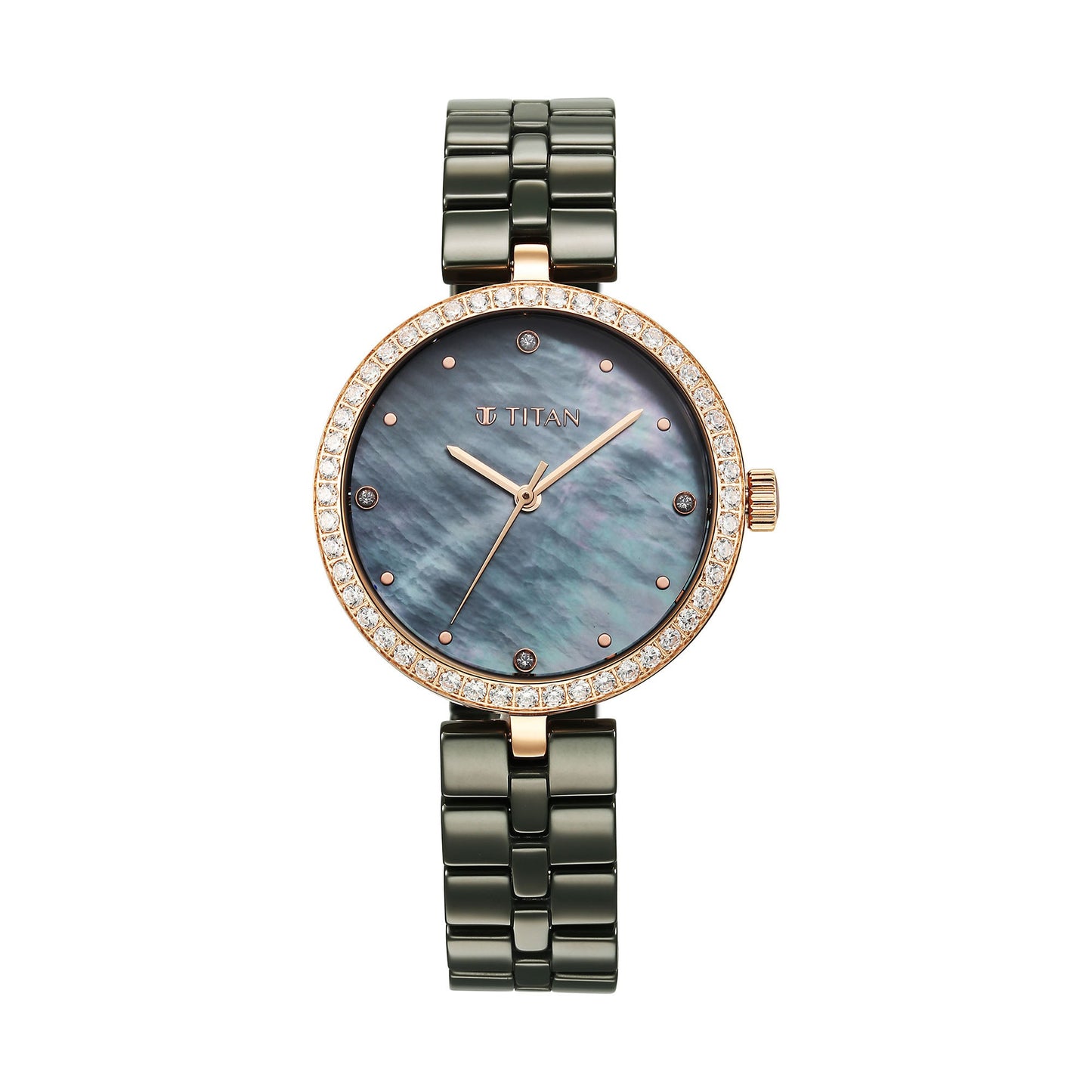 Titan Purple Ceramics Quartz Analog Mother of Pearl Dial Green Ceramic Strap Watch For Women