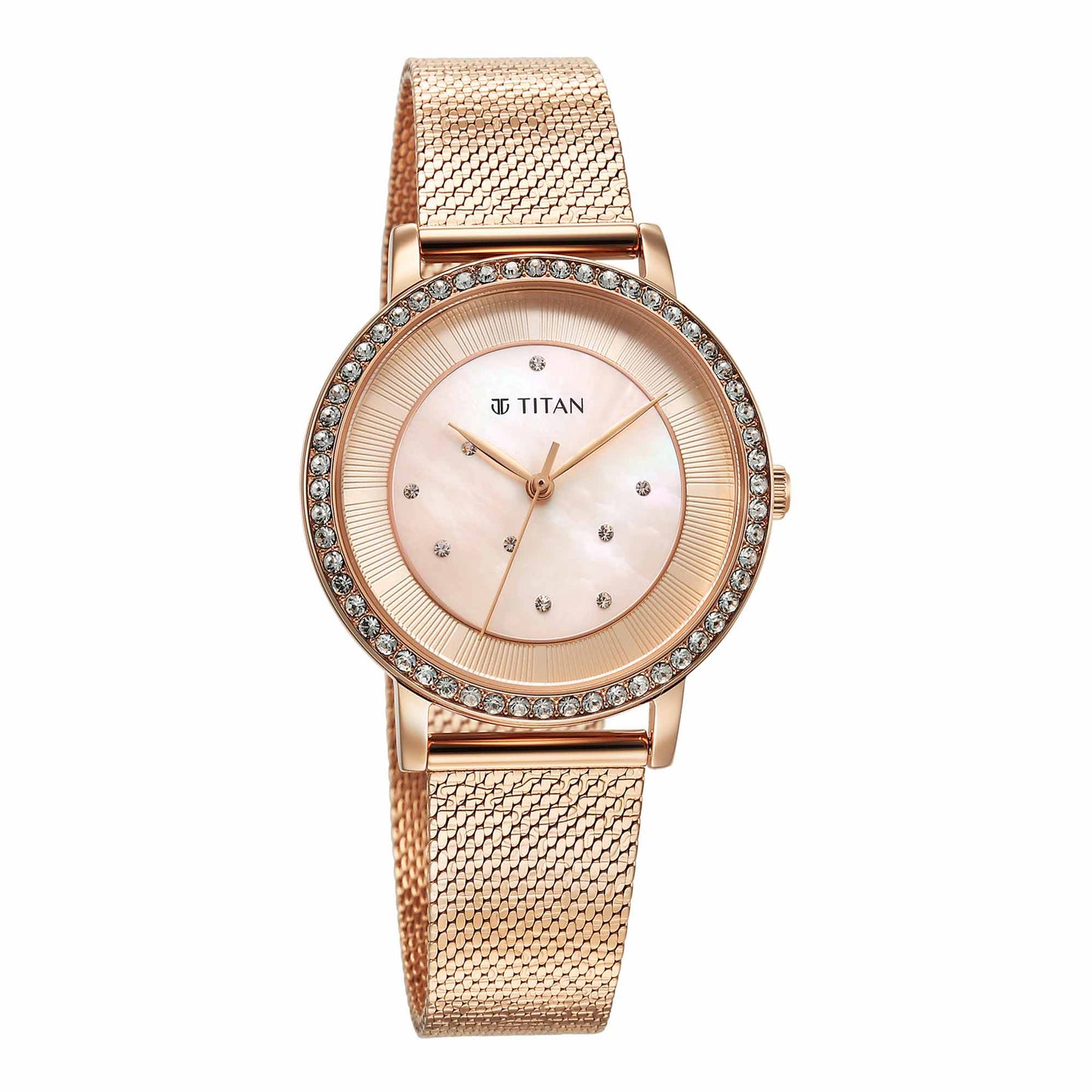 Titan Purple Style Up Quartz Analog Pink Dial Stainless Steel Strap Watch for Women