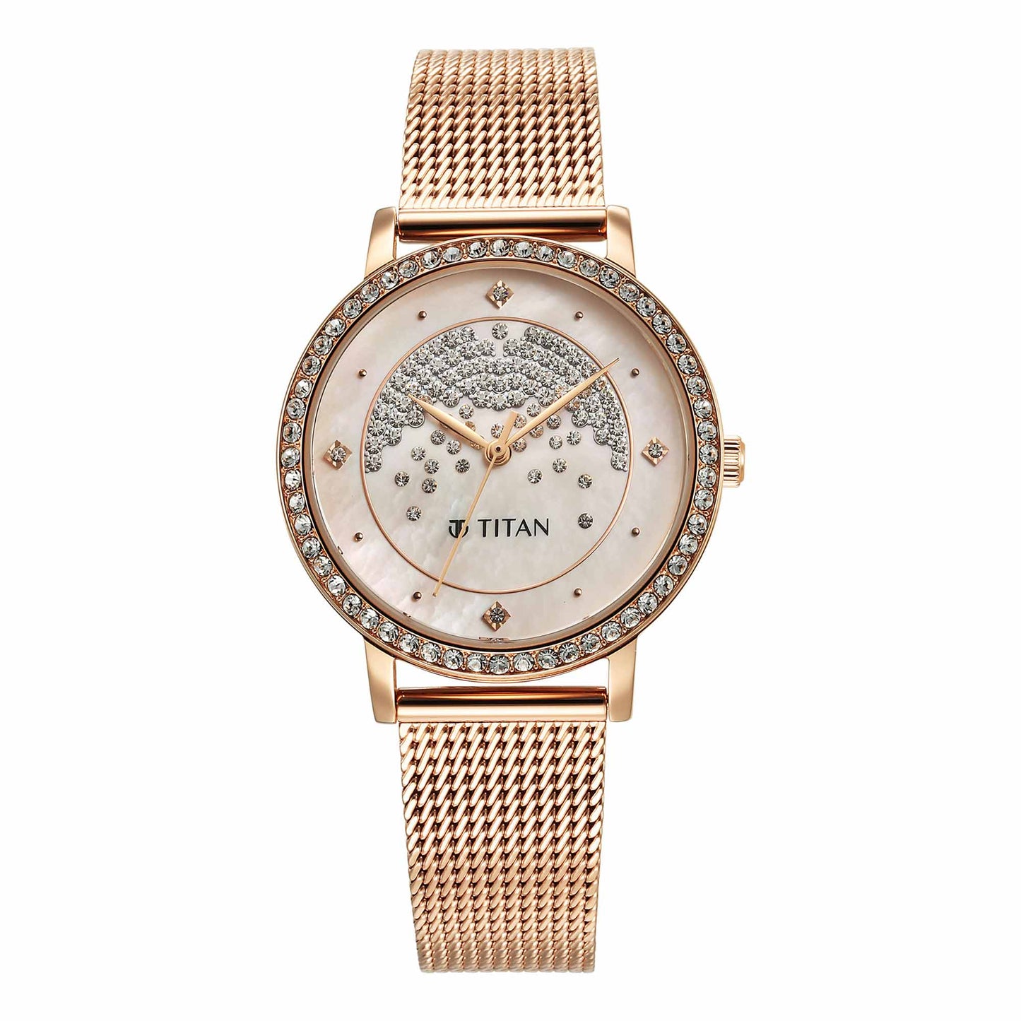 Titan Purple Style Up Quartz Analog Pink Dial Stainless Steel Strap Watch for Women