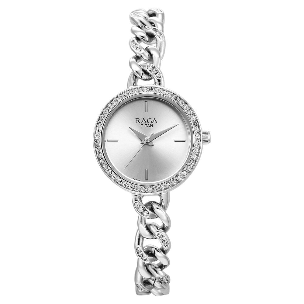 Titan Raga Showstopper Quartz Analog Silver Dial Metal Strap Watch for Women 95288SM01