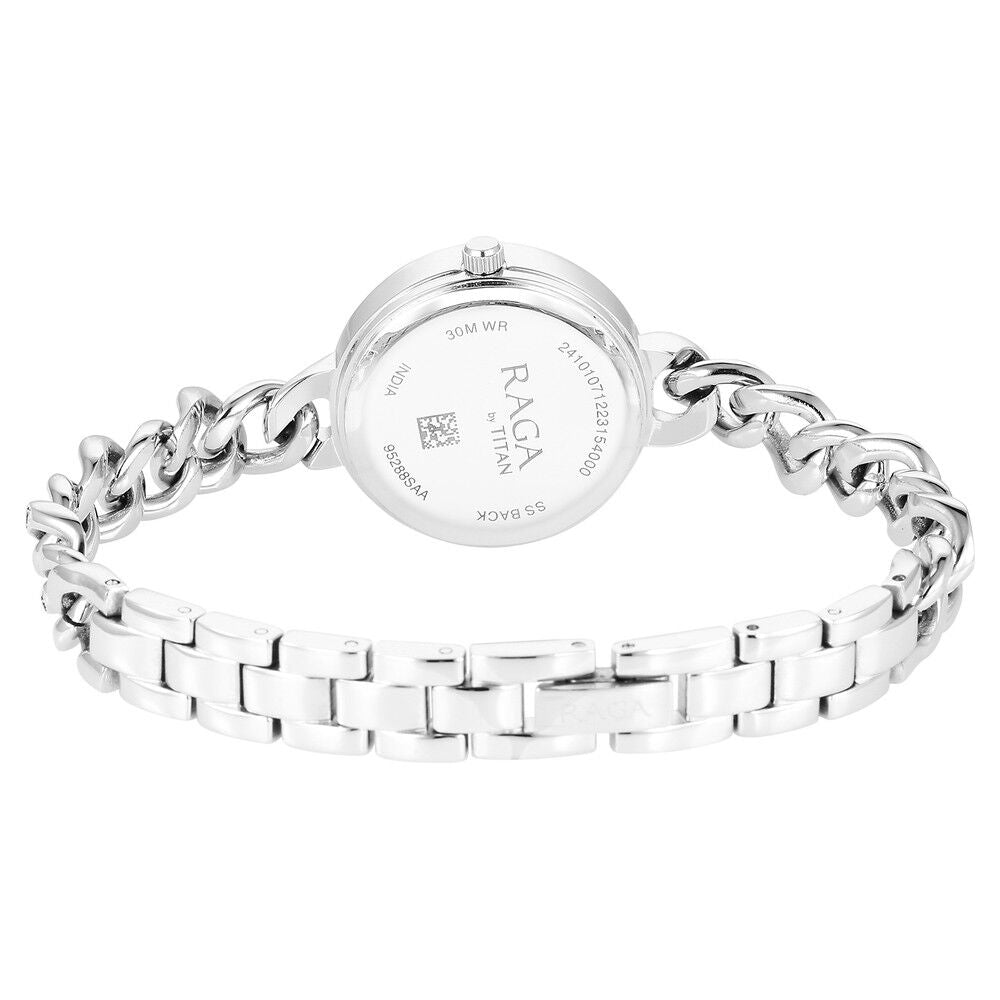 Titan Raga Showstopper Quartz Analog Silver Dial Metal Strap Watch for Women 95288SM01