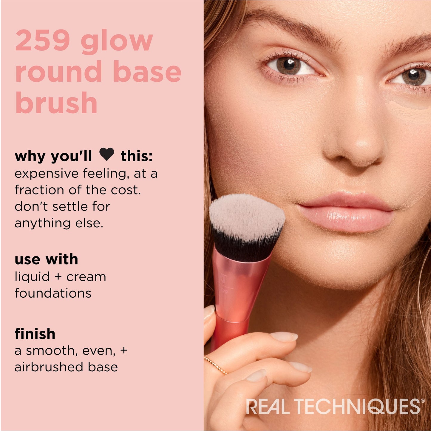 Real Techniques Glow Round Base Makeup Brush, for Liquid & Cream Foundation, 1 Count
